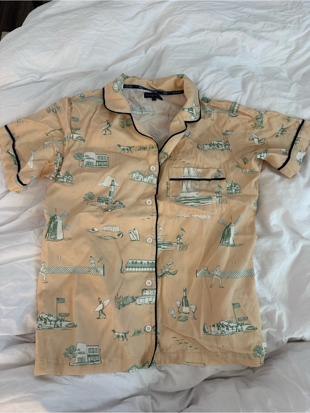 Katie Kime Toile Pajama Top | Coastal Print | Short Sleeve